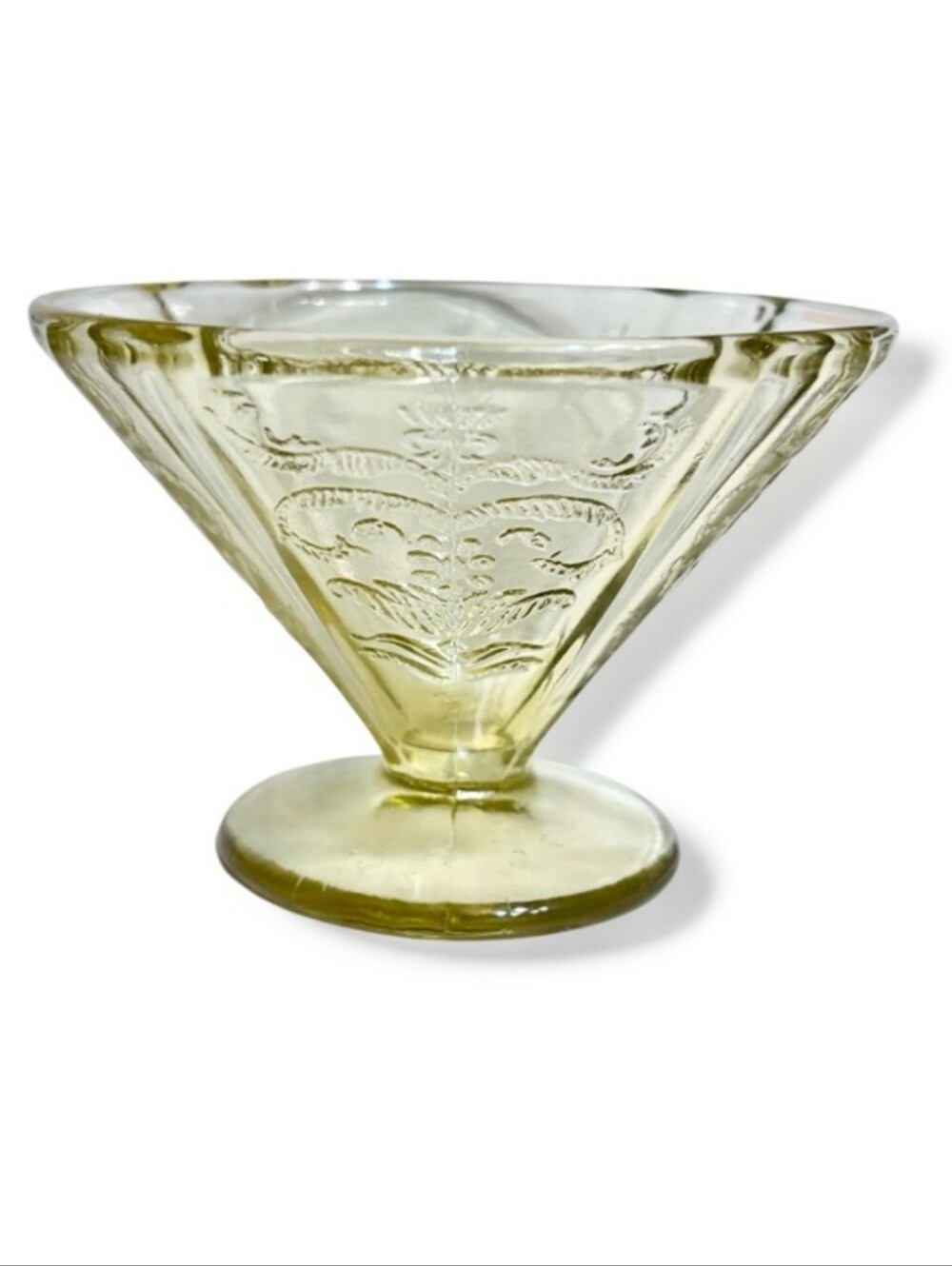 FEDERAL GLASS Yellow Footed Bowl Depression Glass Madrid Pattern VINTAGE